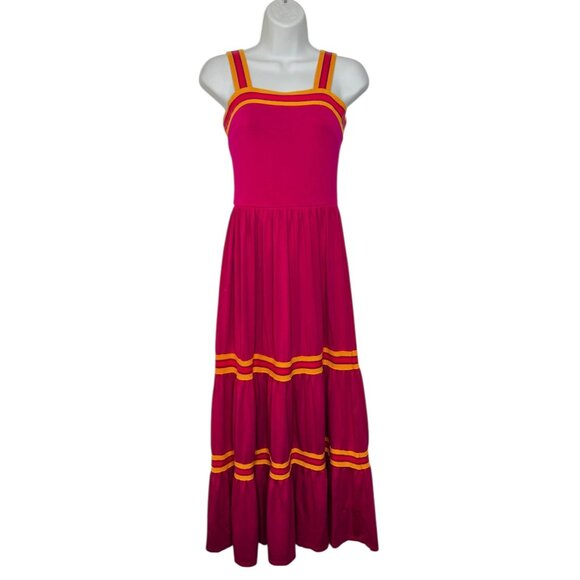 Ted Baker London Norabel Tiered Jersey Vest Dress Midi Bright Pink Stripe Trim X - Picture 5 of 11